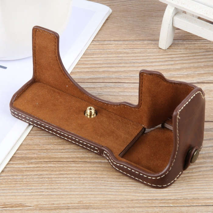 For Sony ILCE-7CM2 / Alpha 7C II Glossy PU Leather Camera Half Case Base(Coffee)