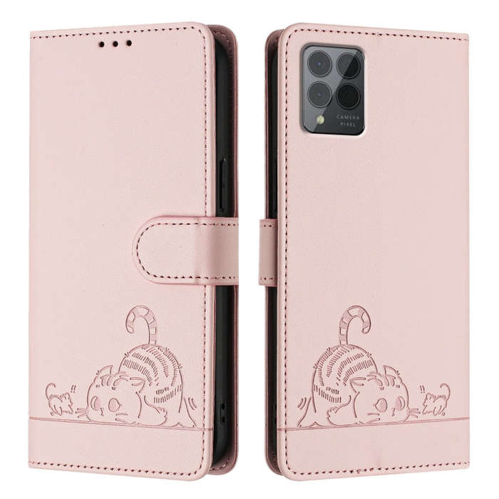 For T-Mobile REVVL 6 Pro / 6x Pro Cat Rat Embossed RFID Leather Phone Case with Lanyard(Pink)