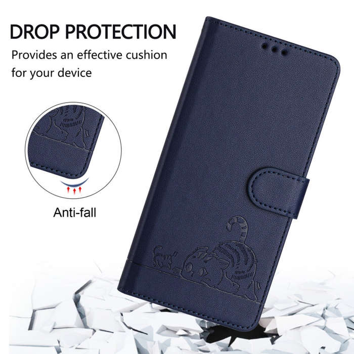 For T-Mobile REVVL 7 5G Cat Rat Embossed RFID Leather Phone Case with Lanyard(Blue)