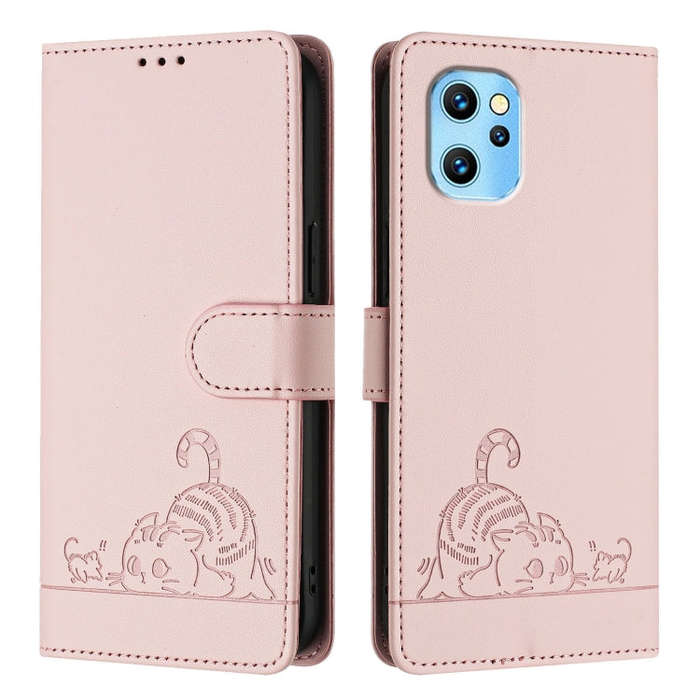 For UMIDIGI Power 7 Max Cat Rat Embossed RFID Leather Phone Case with Lanyard(Pink)