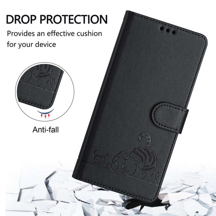 For UMIDIGI Power 7 Max Cat Rat Embossed RFID Leather Phone Case with Lanyard(Black)