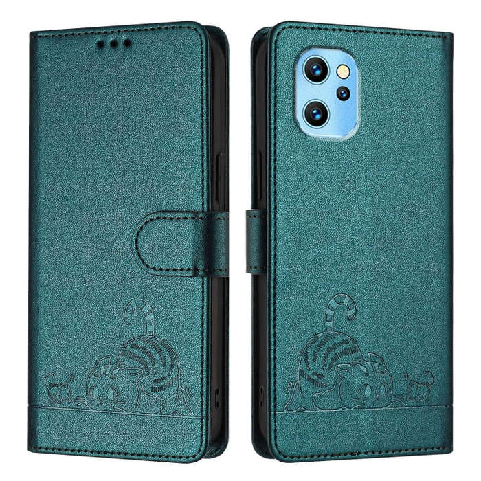 For UMIDIGI Power 7 Max Cat Rat Embossed RFID Leather Phone Case with Lanyard(Peacock Green)
