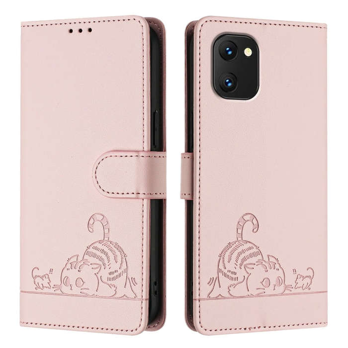 For UMIDIGI Power 7 / Power 7S Cat Rat Embossed RFID Leather Phone Case with Lanyard(Pink)
