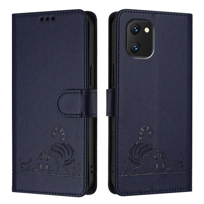 For UMIDIGI Power 7 / Power 7S Cat Rat Embossed RFID Leather Phone Case with Lanyard(Blue)