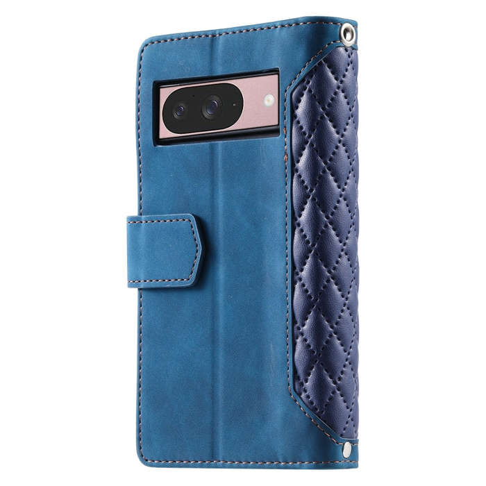 For Google Pixel 9 / 9 Pro Grid Texture Zipper Leather Phone Case with Lanyard(Blue)