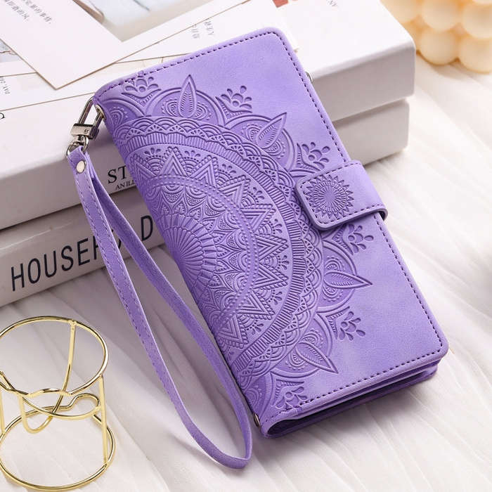 For Google Pixel 9 / 9 Pro Multi-Card Totem Zipper Leather Phone Case(Purple)