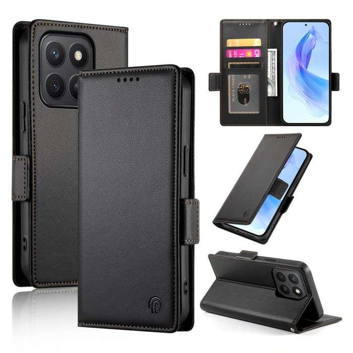 For Honor X8c 4G Side Buckle Magnetic Frosted Leather Phone Case(Black)