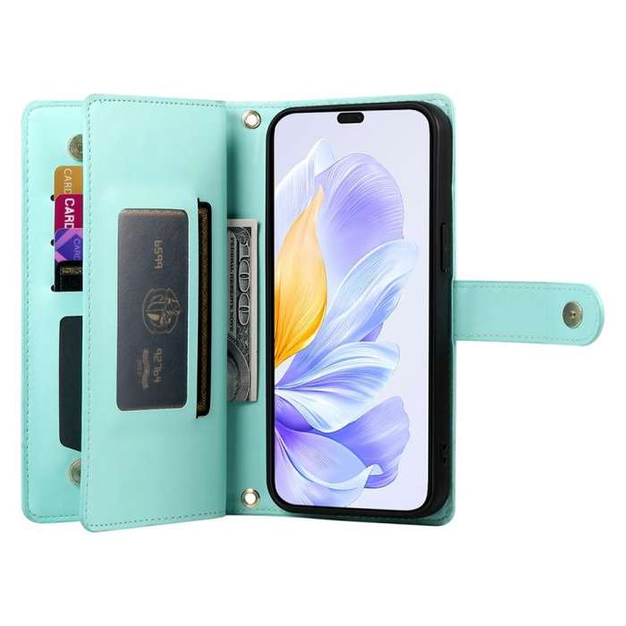 For Honor X8c 4G Nine Card-slot Zipper Wallet Bag Leather Phone Case(Mint Green)