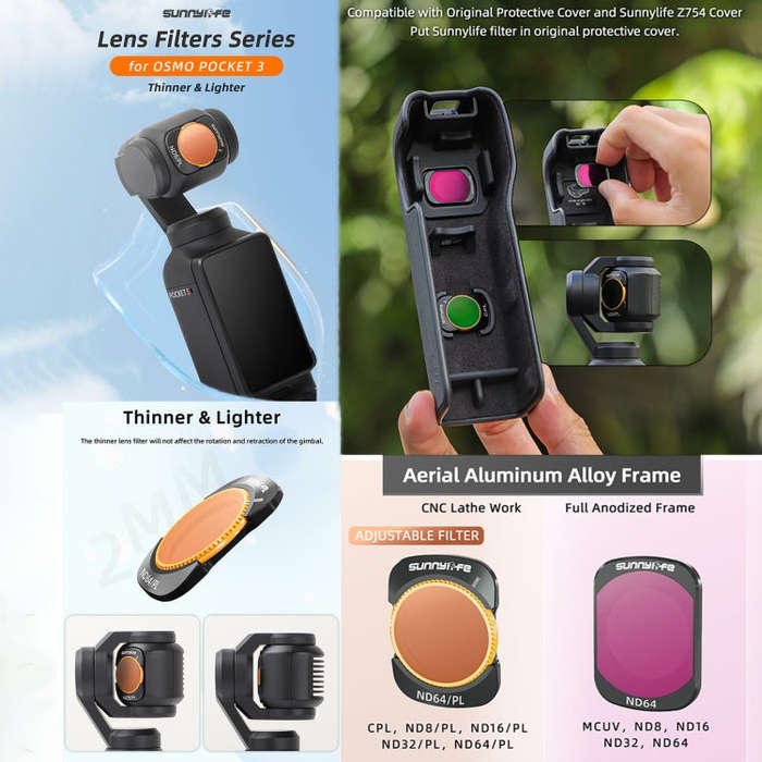 For DJI Osmo Pocket 3 Sunnylife Camera Lens Magnetic Metal Filter, No Impact On Gimbal Reset, Fil...