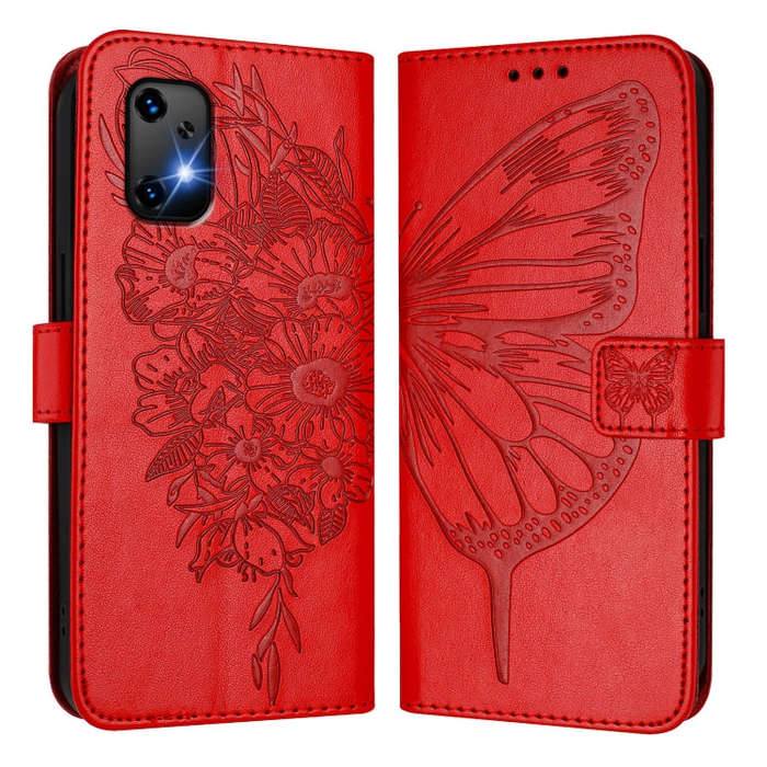 For UMIDIGI Bison X20 Embossed Butterfly Leather Phone Case(Red)