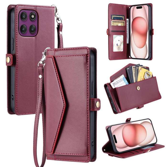 For Motorola Edge 60 Pro Wallet Multi-card Slot Leather Phone Case with Lanyard(Wine Red)