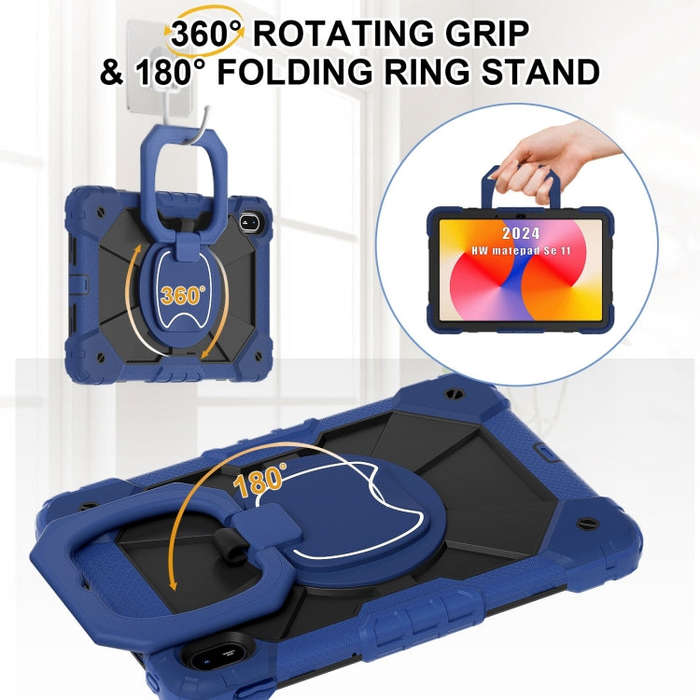 For Huawei Matepad SE 11 2024 Contrast Color Robot Silicone Hybrid PC Tablet Case(Navy Black)