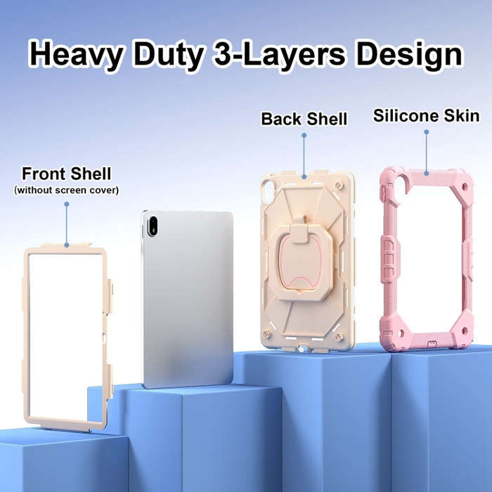 For Huawei Matepad SE 11 2024 Contrast Color Robot Silicone Hybrid PC Tablet Case(Rose Gold Beige)