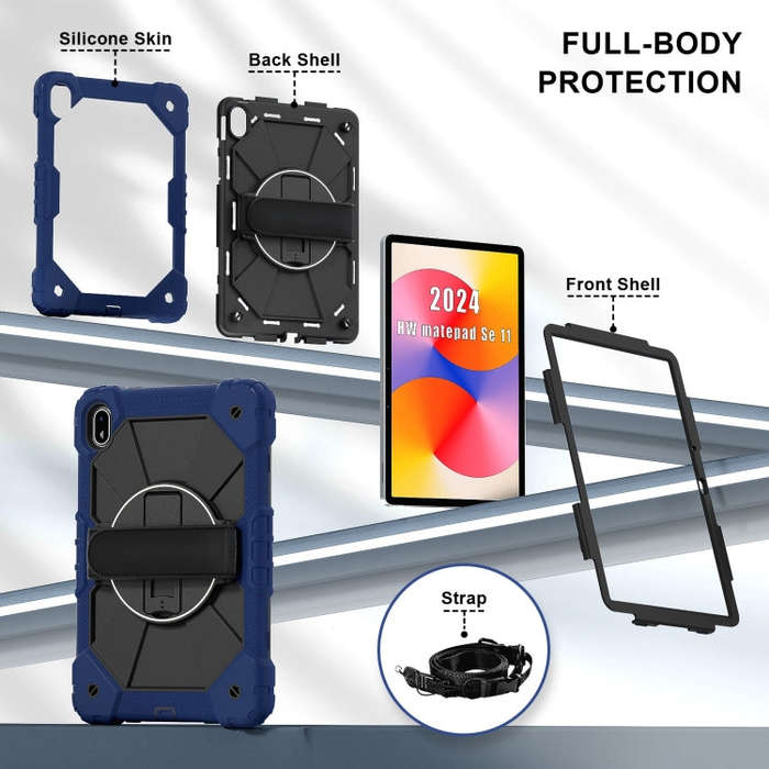 For Huawei MatePad SE 11 2024 Contrast Color Robot Silicone Hybrid PC Tablet Case(Navy Black)