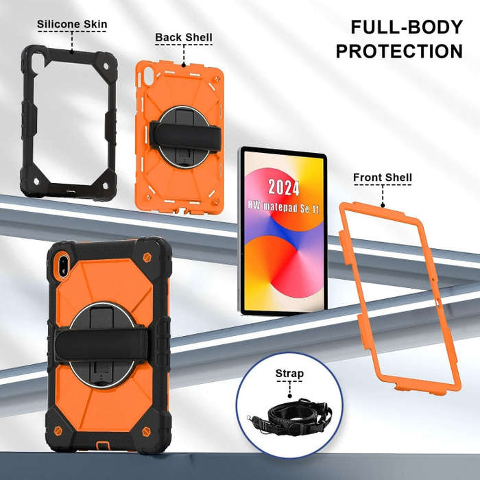 For Huawei MatePad SE 11 2024 Contrast Color Robot Silicone Hybrid PC Tablet Case(Black Orange)