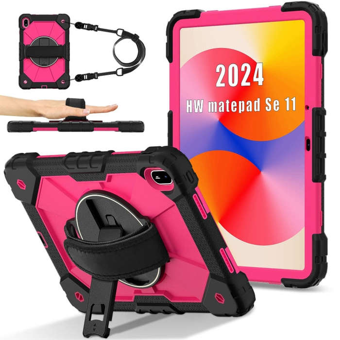 For Huawei MatePad SE 11 2024 Contrast Color Robot Silicone Hybrid PC Tablet Case(Black Rose Red)