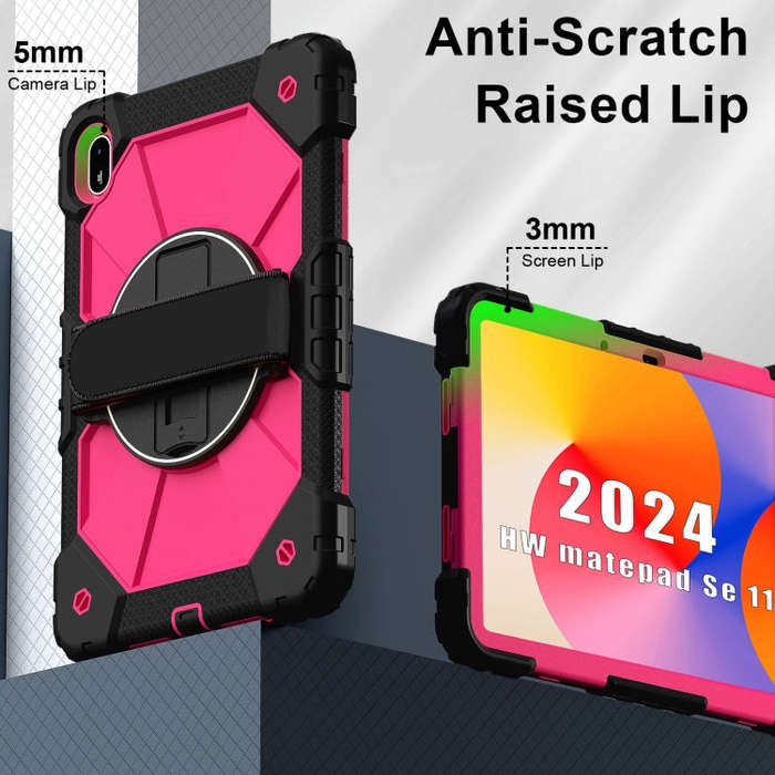 For Huawei MatePad SE 11 2024 Contrast Color Robot Silicone Hybrid PC Tablet Case(Black Rose Red)