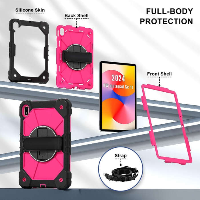 For Huawei MatePad SE 11 2024 Contrast Color Robot Silicone Hybrid PC Tablet Case(Black Rose Red)