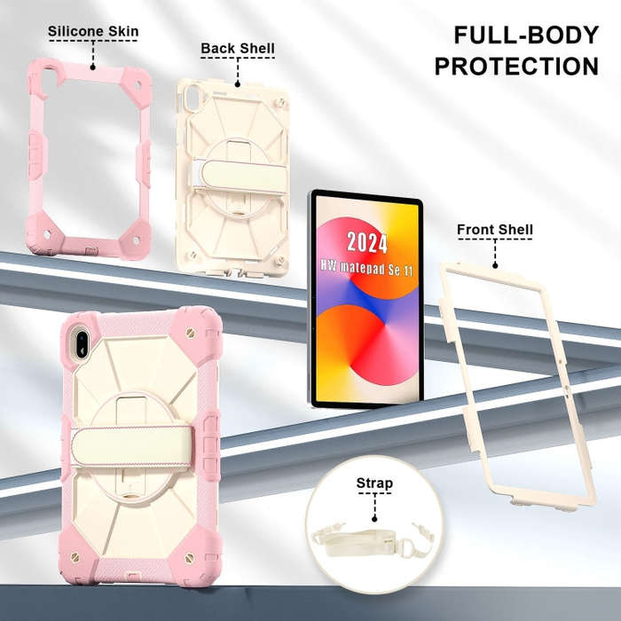 For Huawei MatePad SE 11 2024 Contrast Color Robot Silicone Hybrid PC Tablet Case(Rose Gold Beige)