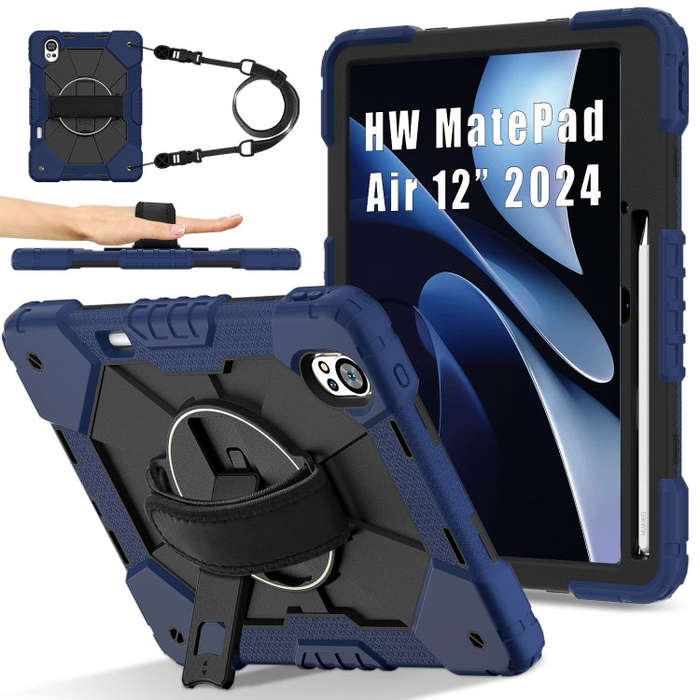 For Huawei MatePad Air 12 2024 Contrast Color Robot Silicone Hybrid PC Tablet Case(Navy Black)