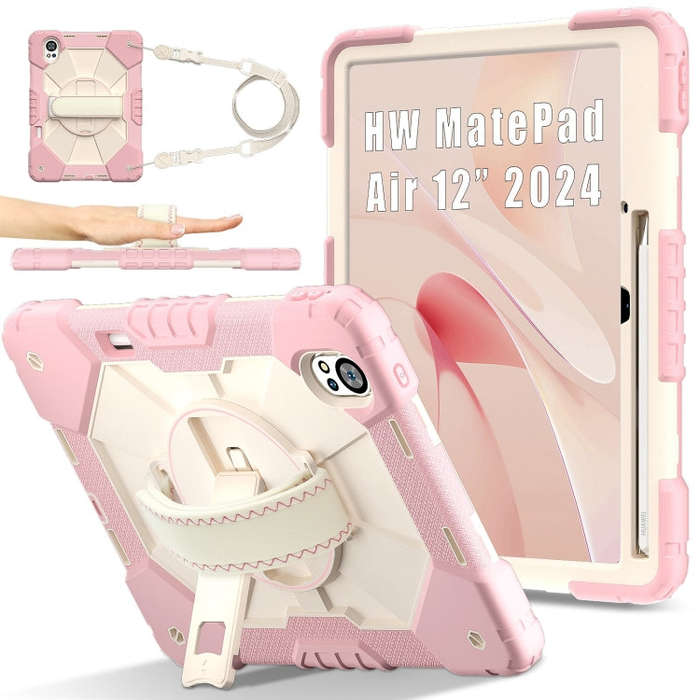 For Huawei MatePad Air 12 2024 Contrast Color Robot Silicone Hybrid PC Tablet Case(Rose Gold Beige)