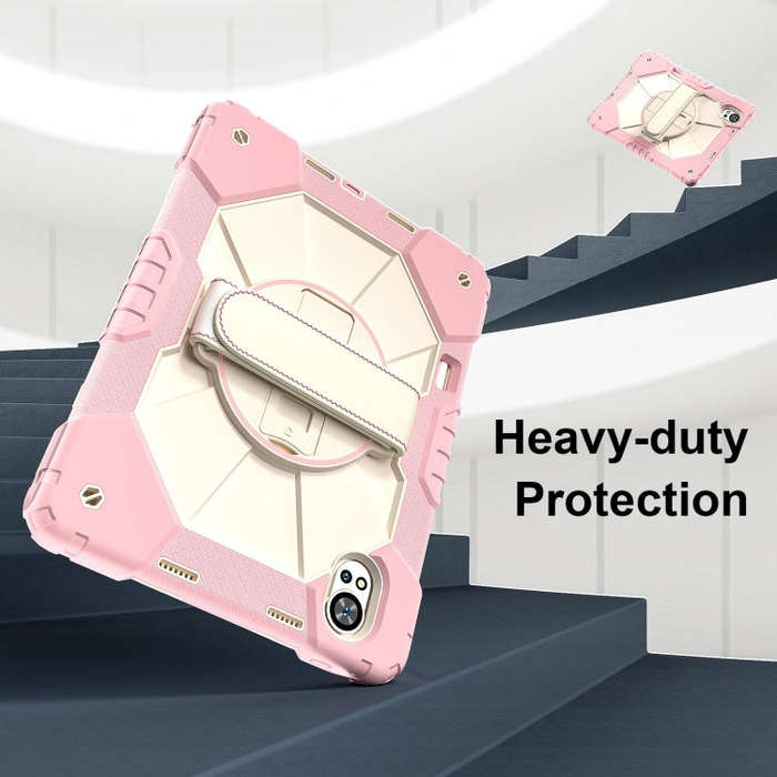 For Huawei MatePad Air 12 2024 Contrast Color Robot Silicone Hybrid PC Tablet Case(Rose Gold Beige)