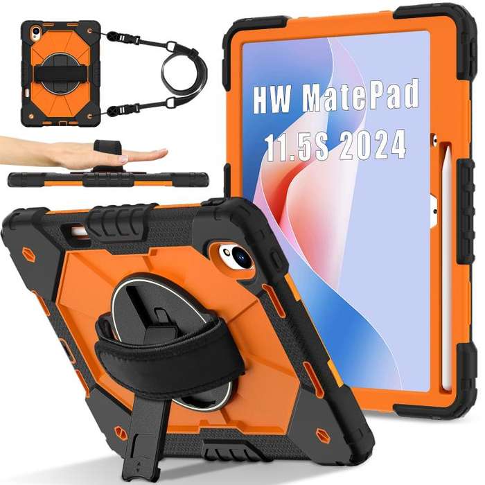 For Huawei MatePad 11.5 S Contrast Color Robot Silicone Hybrid PC Tablet Case(Black Orange)