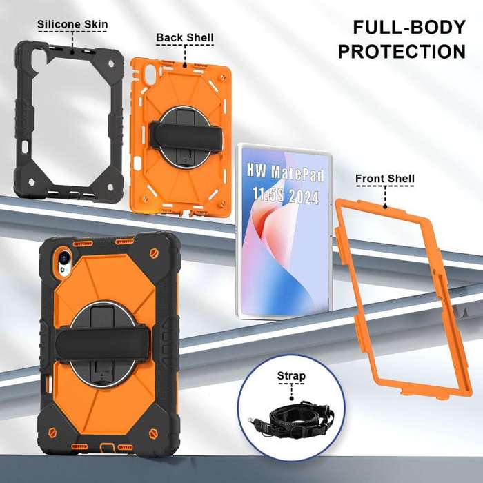For Huawei MatePad 11.5 S Contrast Color Robot Silicone Hybrid PC Tablet Case(Black Orange)