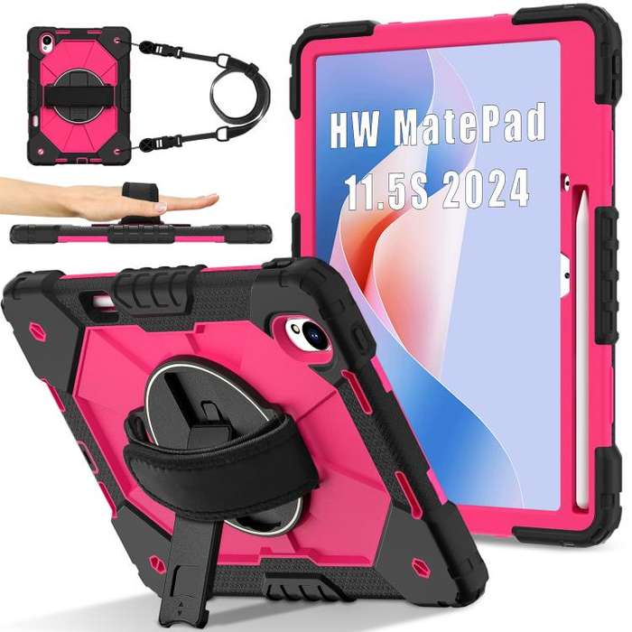 For Huawei MatePad 11.5 S Contrast Color Robot Silicone Hybrid PC Tablet Case(Black Rose Red)