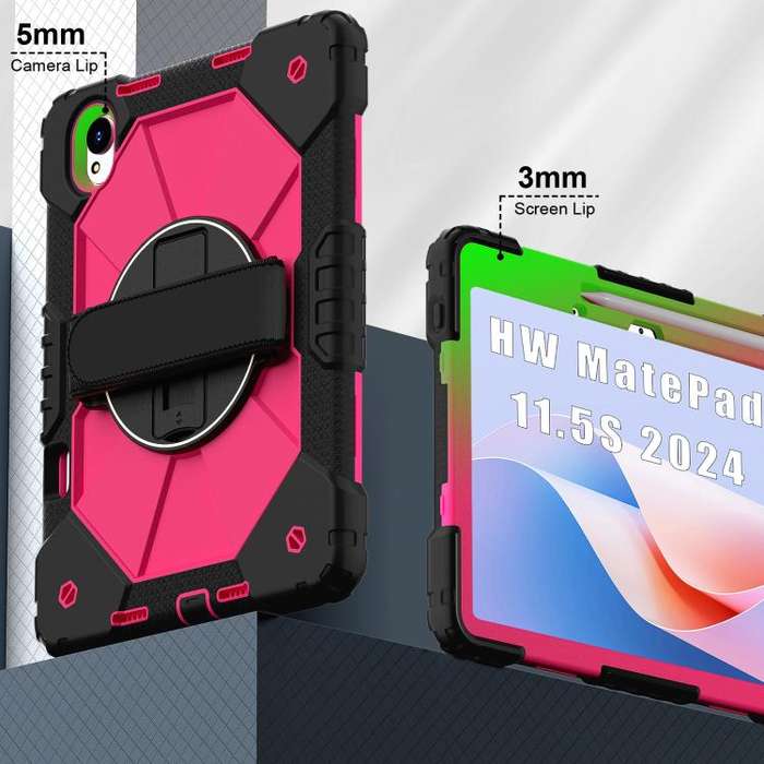 For Huawei MatePad 11.5 S Contrast Color Robot Silicone Hybrid PC Tablet Case(Black Rose Red)