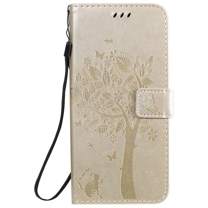 For LG K41S / K51S Tree & Cat Embossed Pattern Horizontal Flip Leather Case with Holder & Card Sl...