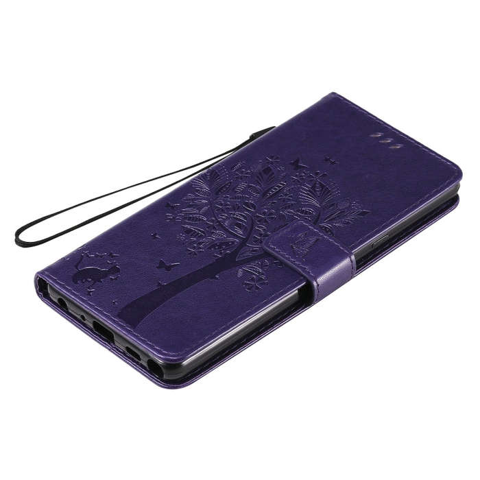 For LG Stylo 6 Tree & Cat Embossed Pattern Horizontal Flip Leather Case with Holder & Card Slots ...