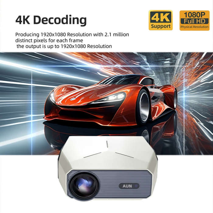 AUN A004 Pro 1920 x 1080P 9000Lumen Android 9.0 Portable LCD Projector, EU Plug(White)