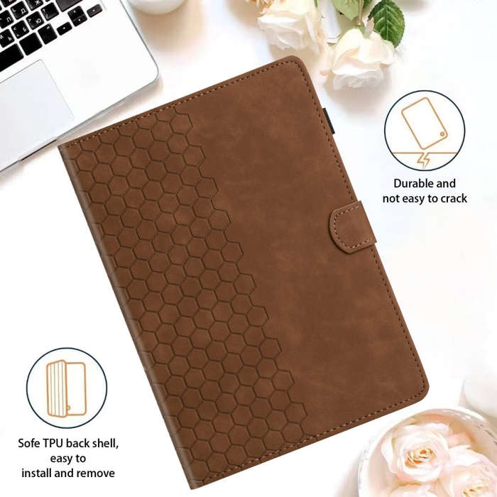 For Huawei MatePad T10 / T10S Honeycomb Embossed Leather Tablet Case(Brown)