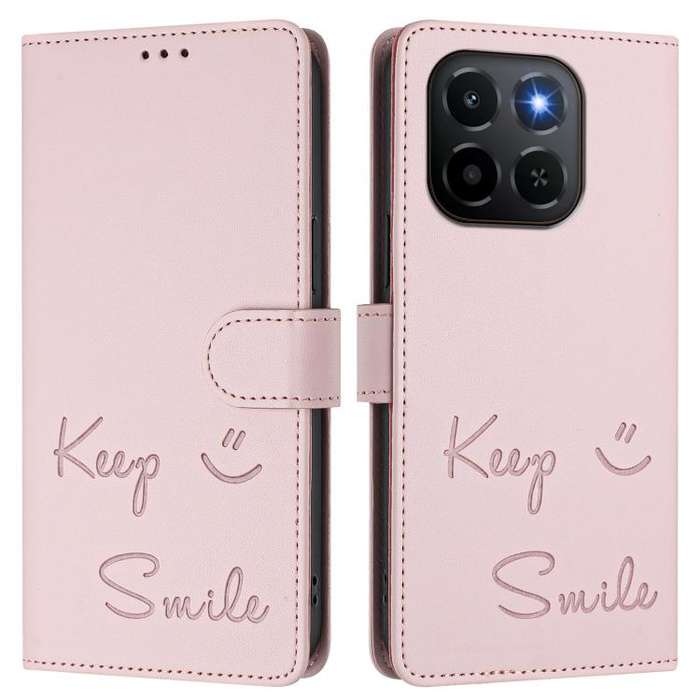 For Honor X6c 4G Smile Embossing RFID Leather Phone Case(Pink)