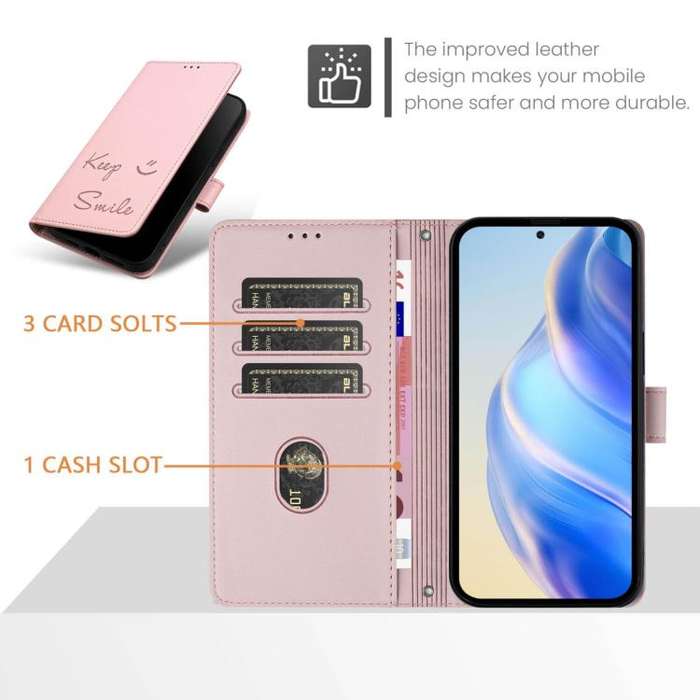 For Honor X6c 4G Smile Embossing RFID Leather Phone Case(Pink)