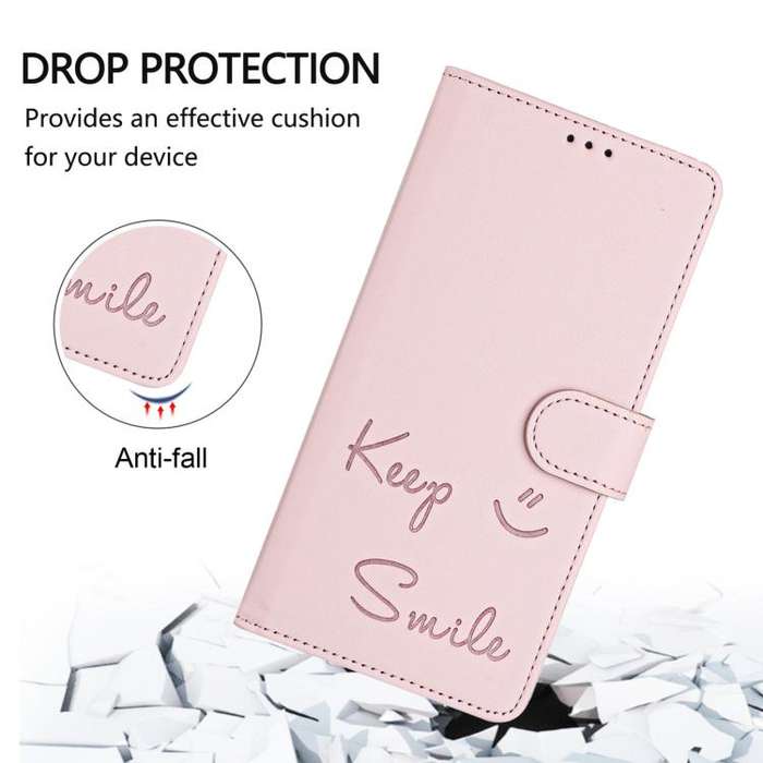 For Honor X6c 4G Smile Embossing RFID Leather Phone Case(Pink)