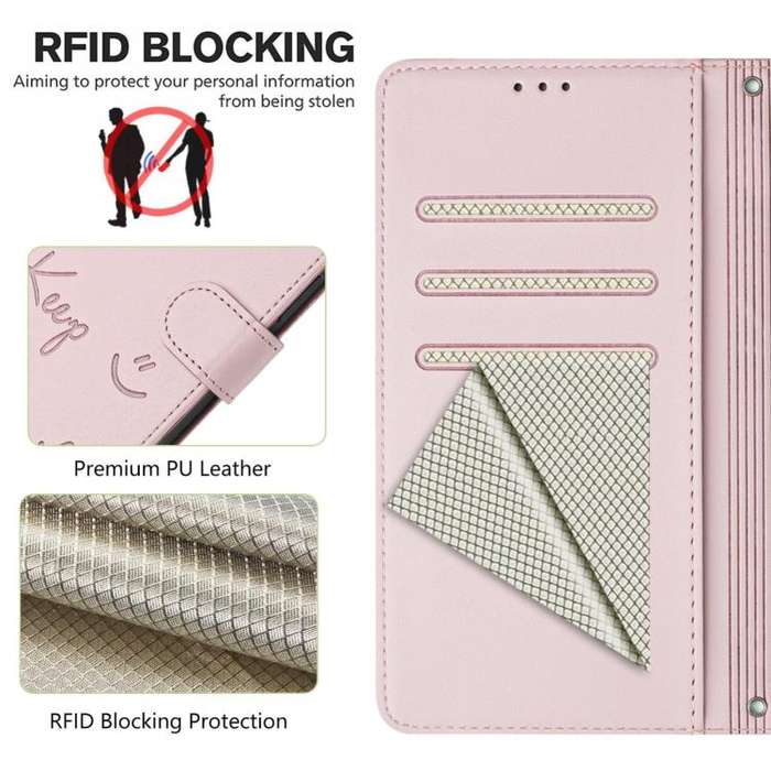 For Honor X6c 4G Smile Embossing RFID Leather Phone Case(Pink)