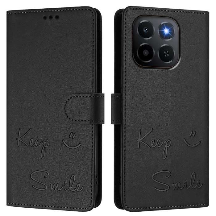 For Honor X6c 4G Smile Embossing RFID Leather Phone Case(Black)