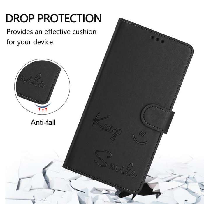 For Honor X6c 4G Smile Embossing RFID Leather Phone Case(Black)