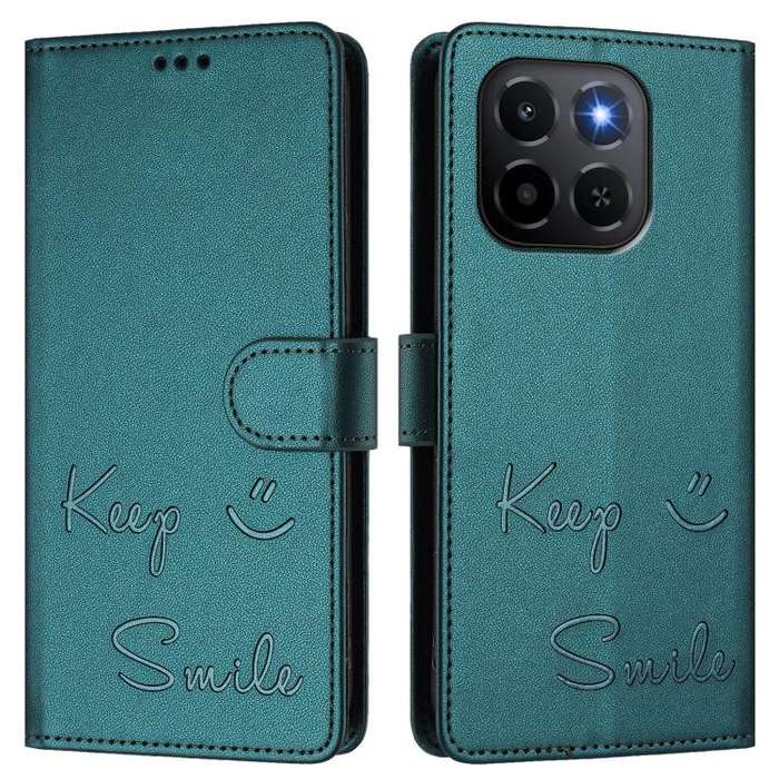 For Honor X6c 4G Smile Embossing RFID Leather Phone Case(Peacock Green)