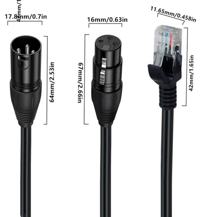 XLR 3 Pin Female to RJ45 Male Network Extension Cable for DMX-CON Controller Series, Length: 30cm...