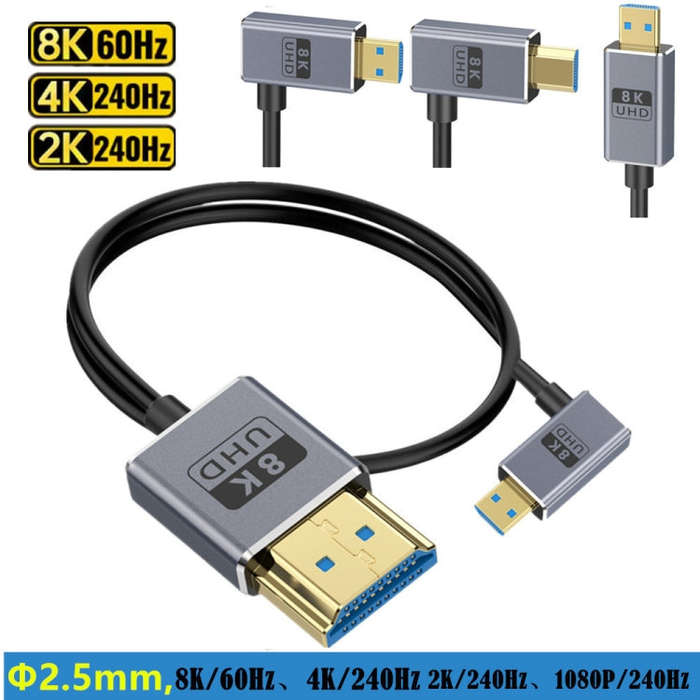 30cm Coaxial Micro HDMI to HDMI 8K UHD 48Gbps Video Connection Cable, Style:Left Elbow