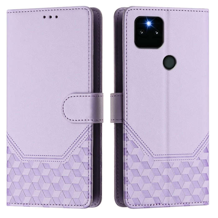 For Google Pixel 5a 5G Honeycomb Embossing RFID Leather Phone Case(Light Purple)