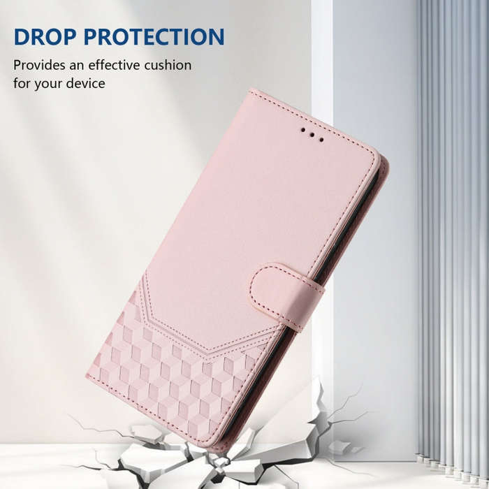 For Google Pixel 6 Pro Honeycomb Embossing RFID Leather Phone Case(Pink)