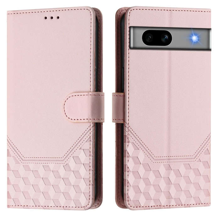 For Google Pixel 7a Honeycomb Embossing RFID Leather Phone Case(Pink)