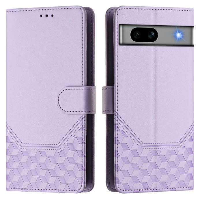 For Google Pixel 7a Honeycomb Embossing RFID Leather Phone Case(Light Purple)