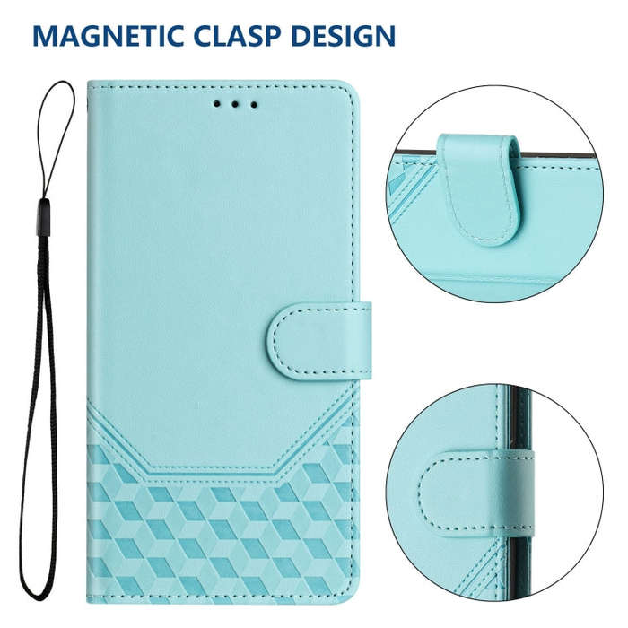 For Wiko T60 Honeycomb Embossing RFID Leather Phone Case(Mint Green)