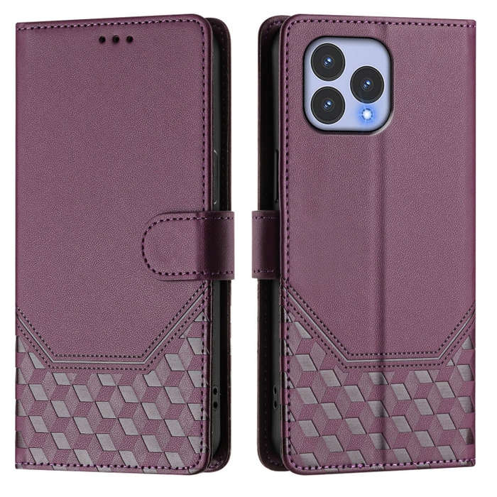 For Wiko T60 Honeycomb Embossing RFID Leather Phone Case(Violet)