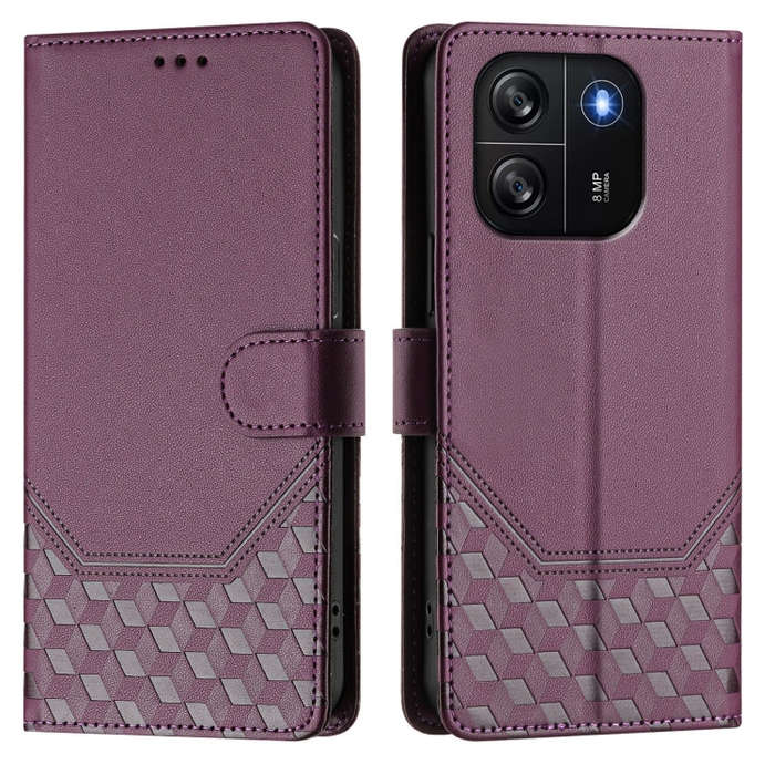 For Blackview Wave 6C Honeycomb Embossing RFID Leather Phone Case(Violet)
